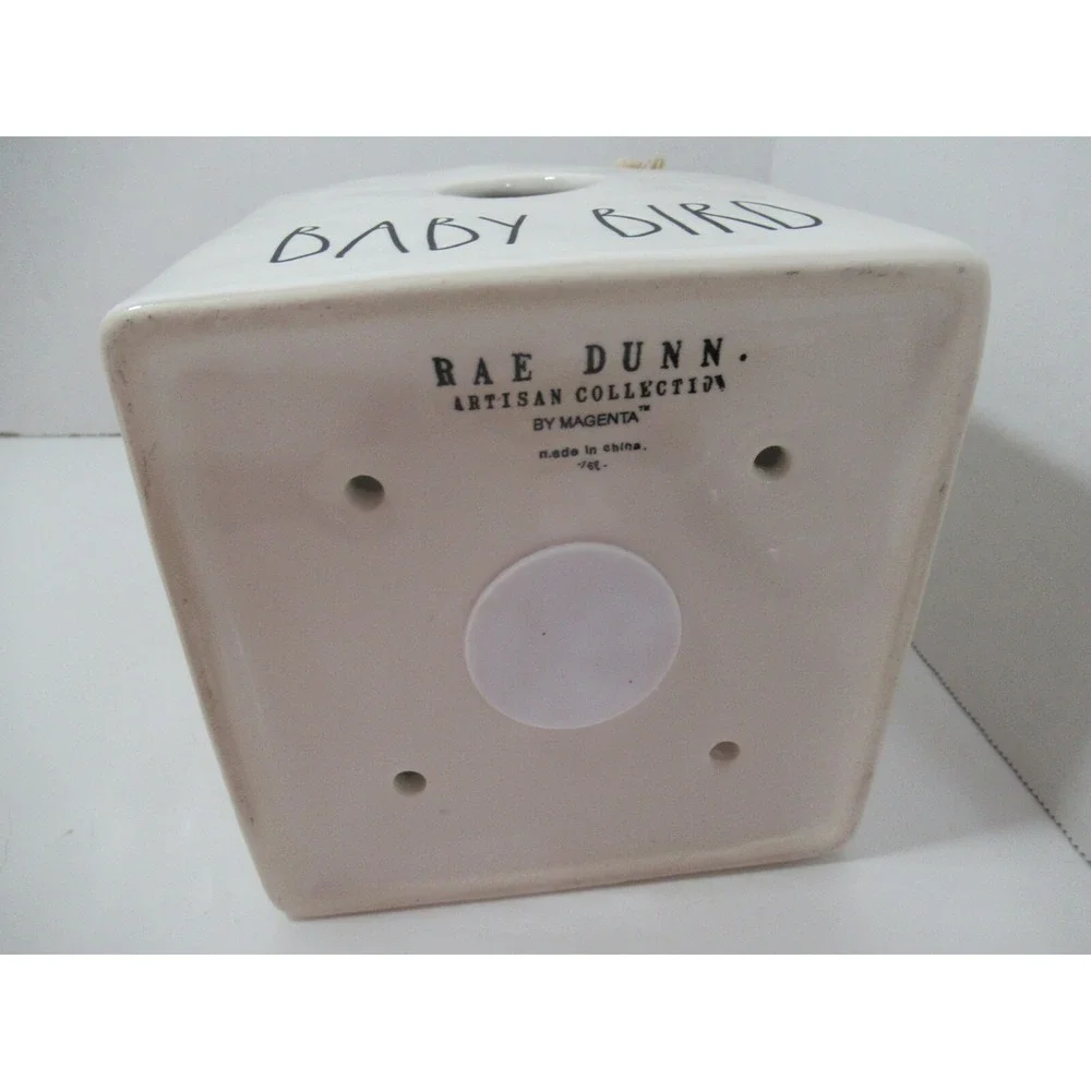 Rae Dunn Baby Bird Birdhouse burlap bow square house shape New